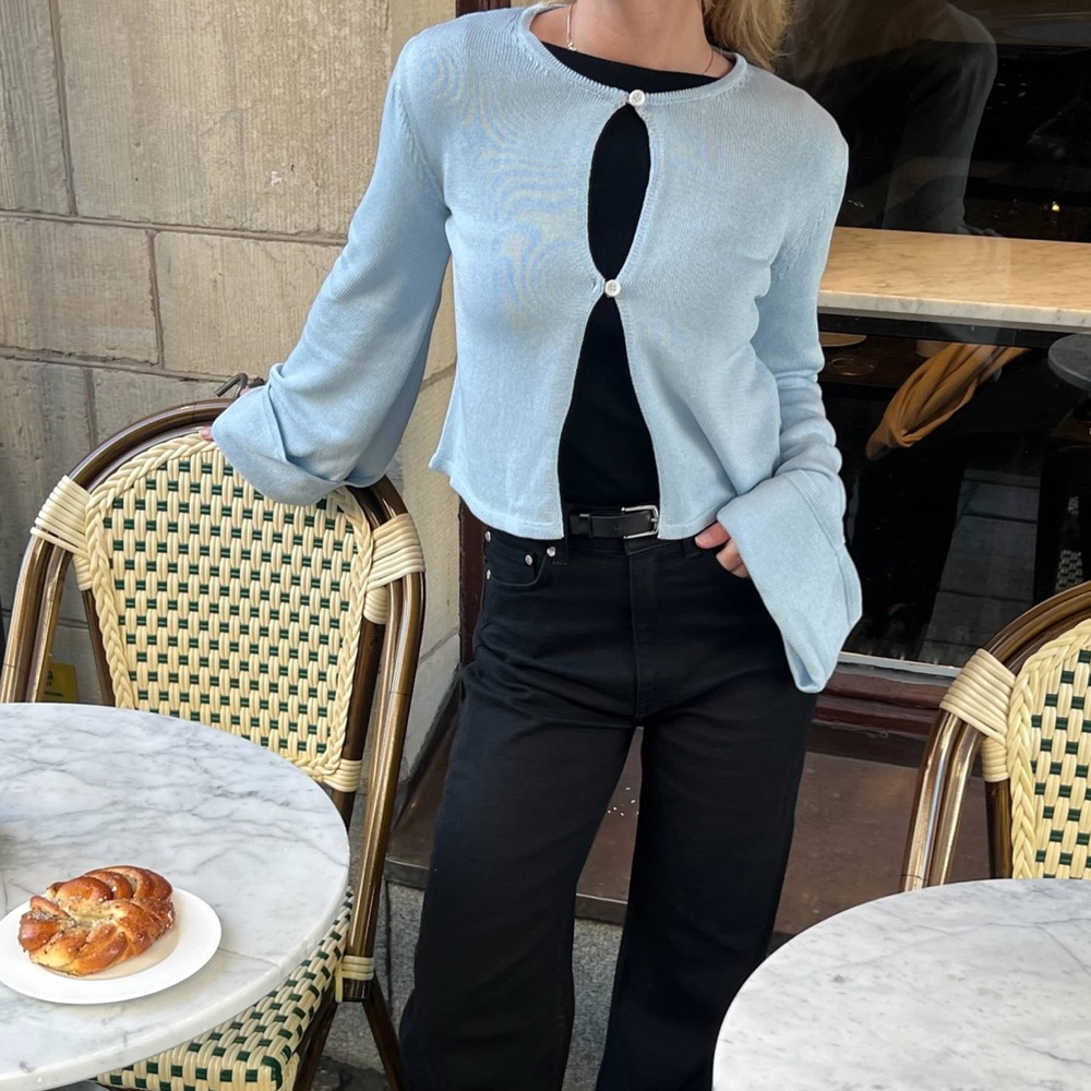 djerf avenue Knitted Button Up Top Blue